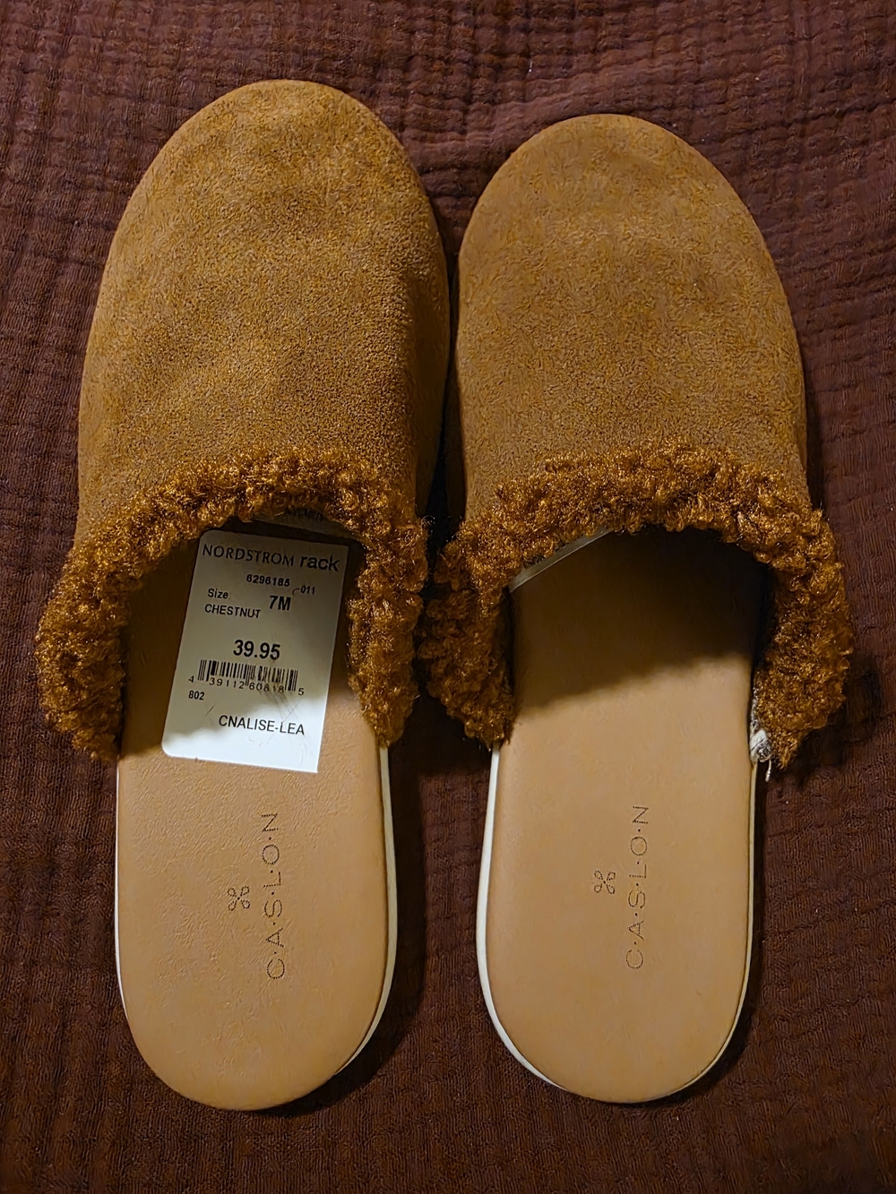 Caslon Chestnut Brown Faux-Suede Sherpa Slip-On Mules